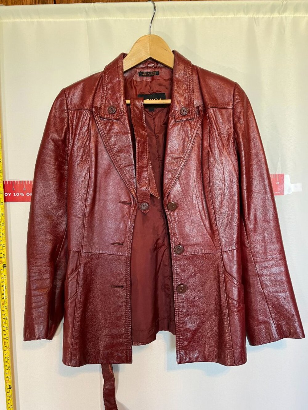Red leather belted blazer